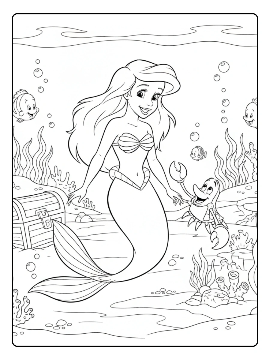 Coloriage Ariel avec Sebastian