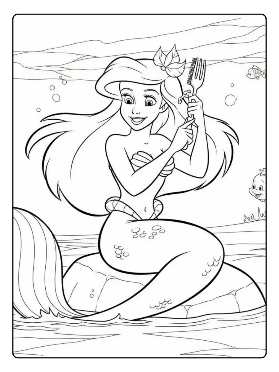 Coloriage Ariel noir et blanc