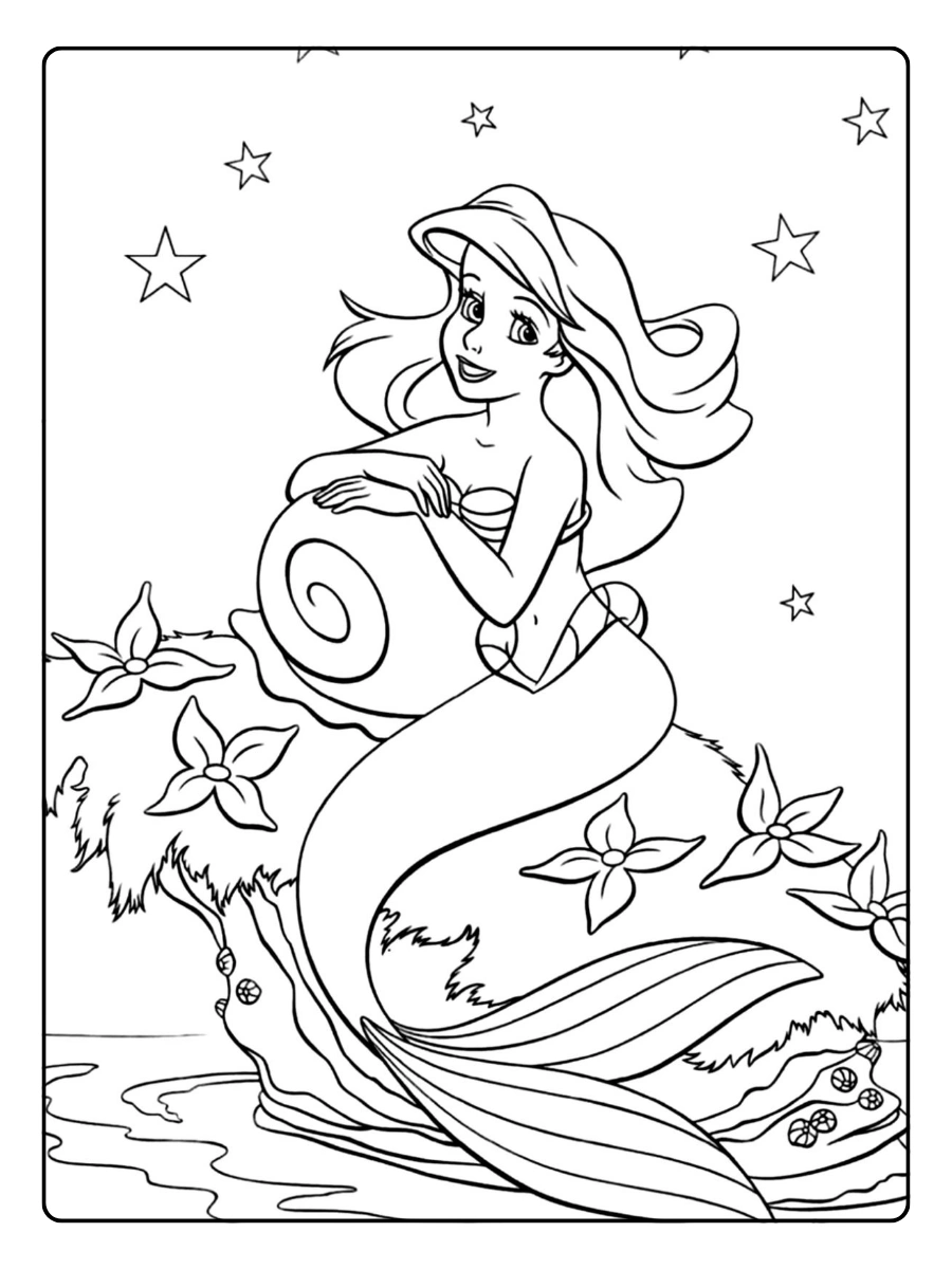 Coloriage Disney Princesse Ariel sous la mer à colorier