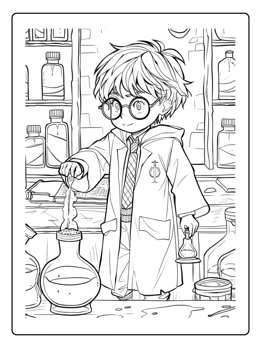 Coloriage Harry Potter kawaii à Poudlard
