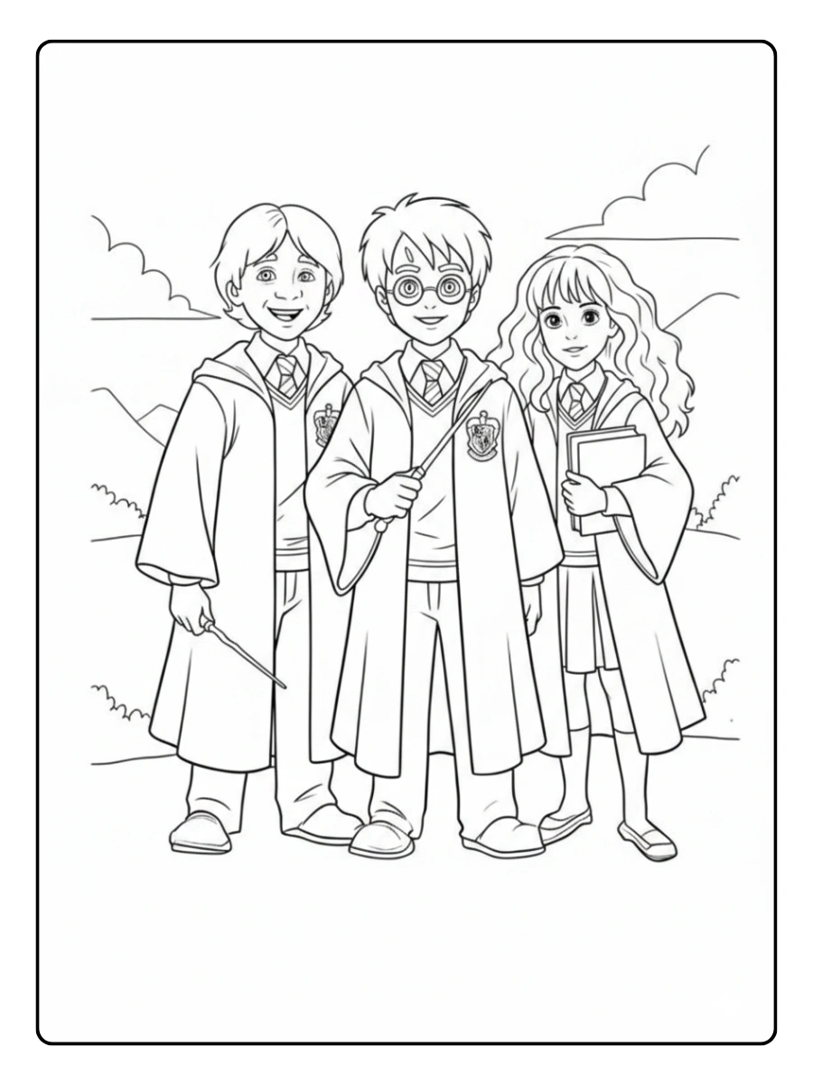 Coloriage Harry Potter kawaii avec Hedwige