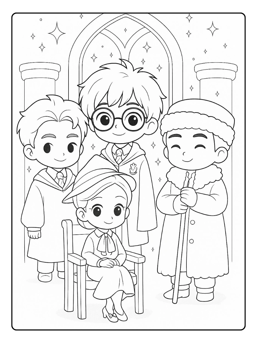 Coloriage Harry Potter kawaii chibi wizard
