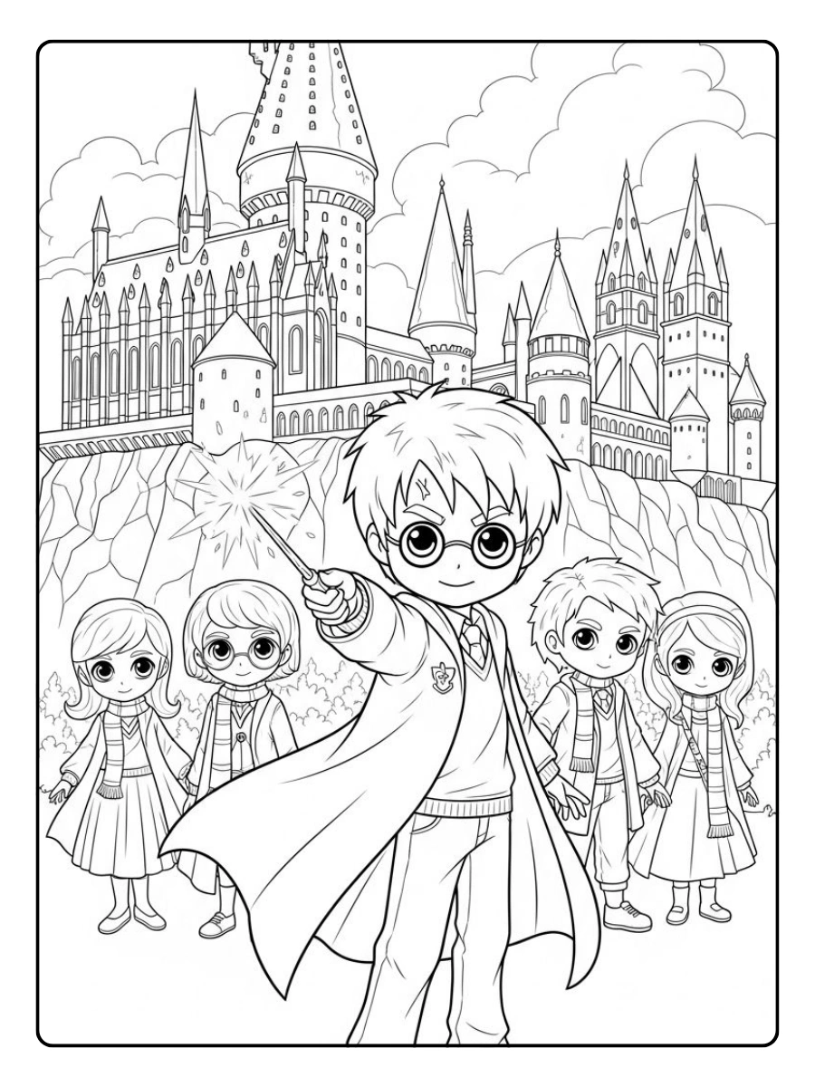 Coloriage Harry Potter kawaii enfant