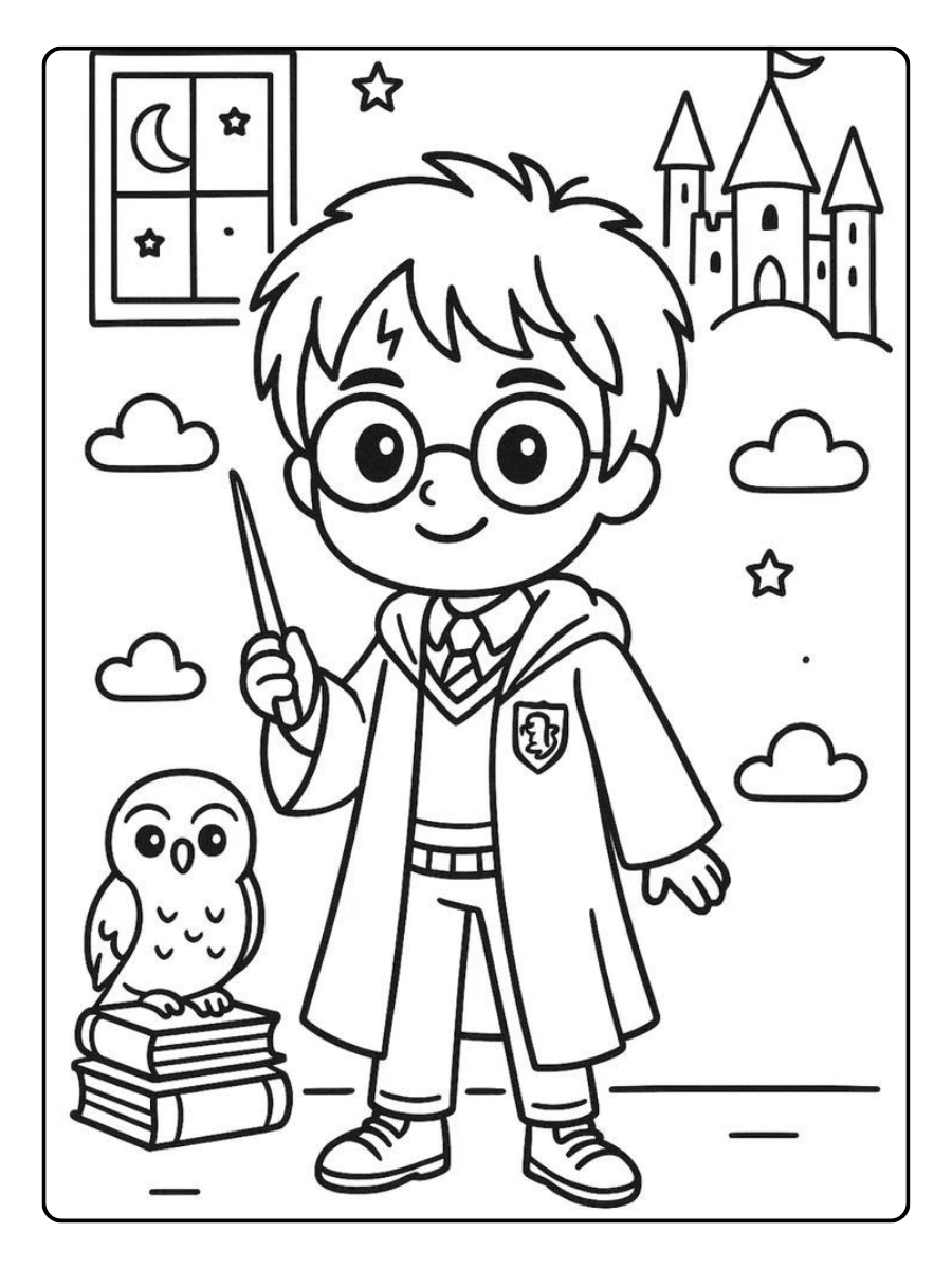 Coloriage Harry Potter kawaii facile