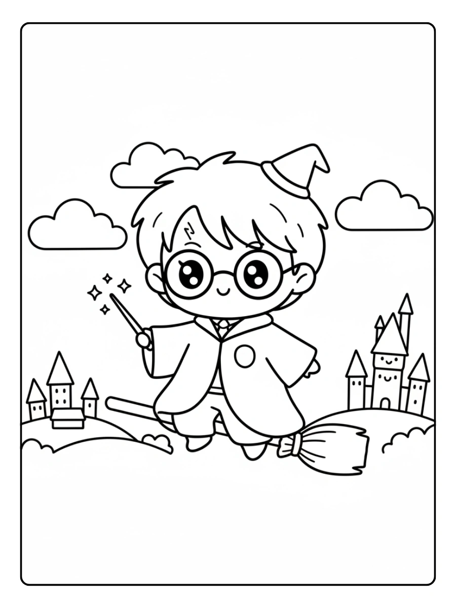 Coloriage Harry Potter kawaii sorcier