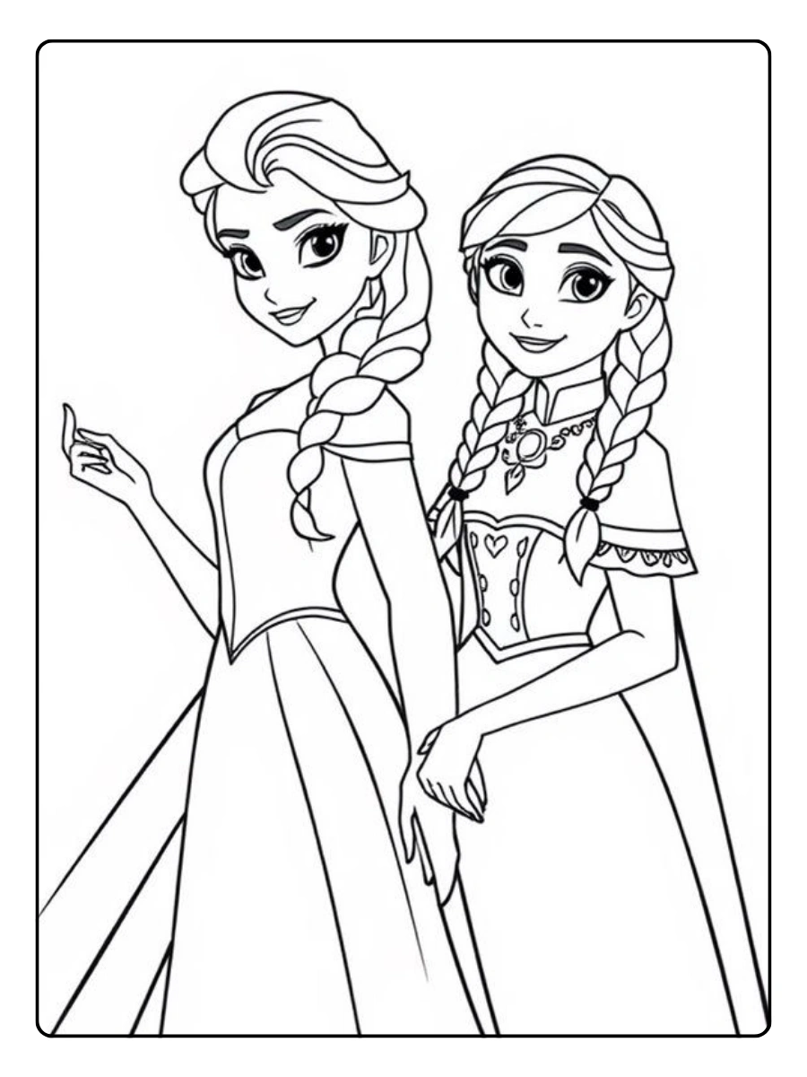 Coloriage Kawaii Disney Princesse Anna & Elsa Chibi