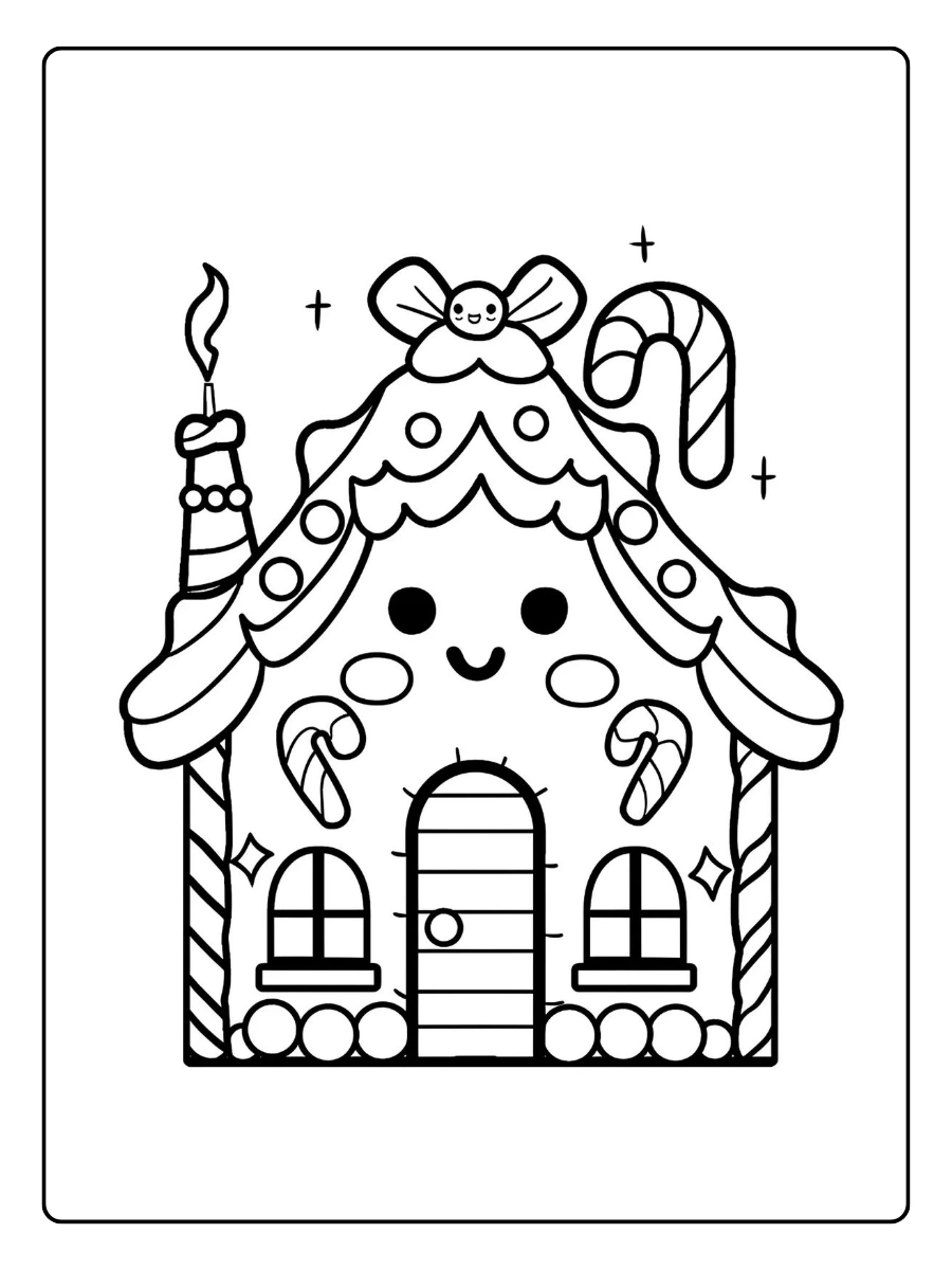 Coloriage Maison en pain d’épices kawaii