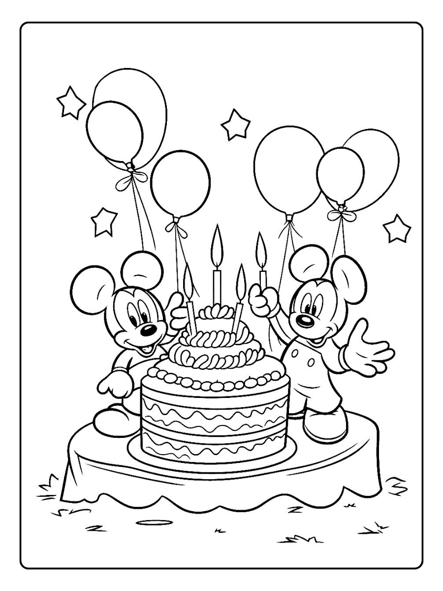 Coloriage Mickey fête d’anniversaire