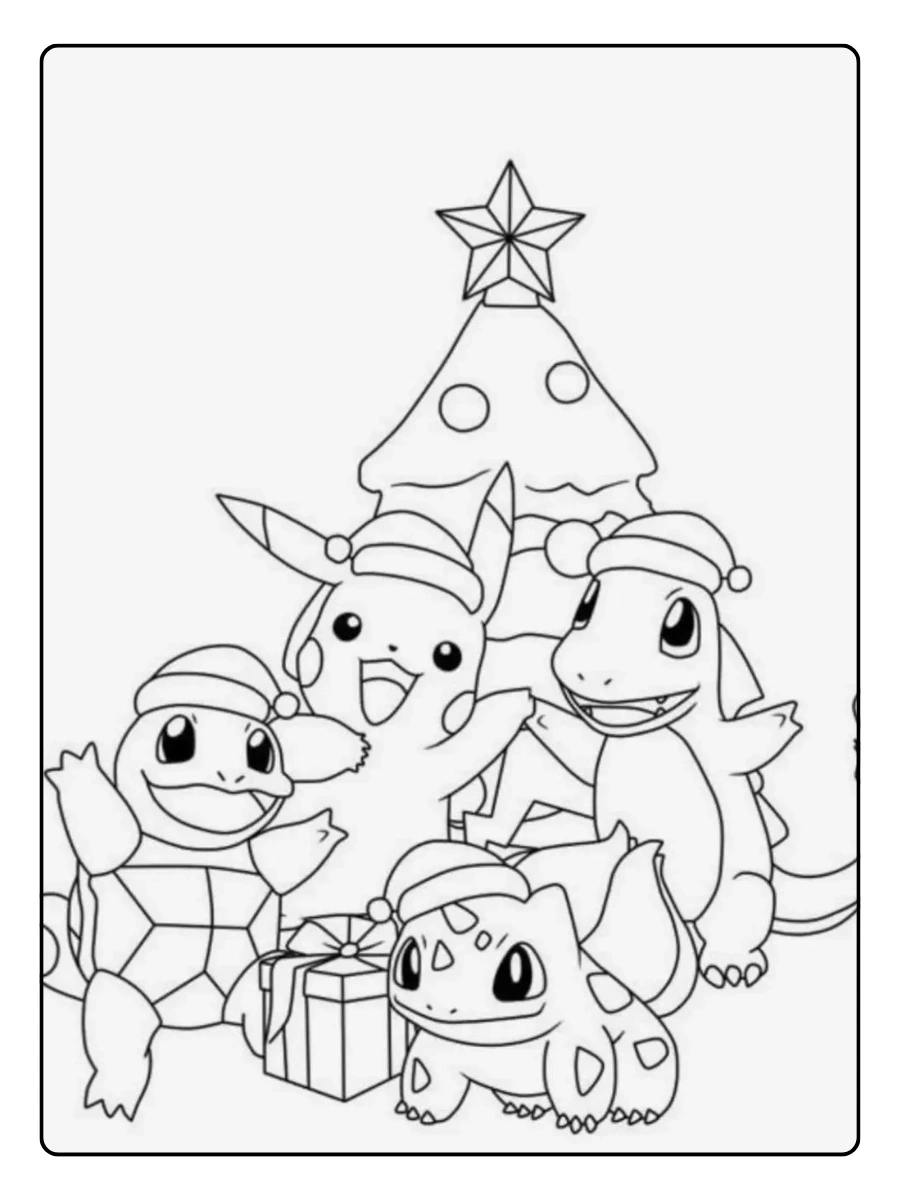 Coloriage Pokémon Noël avec sapin