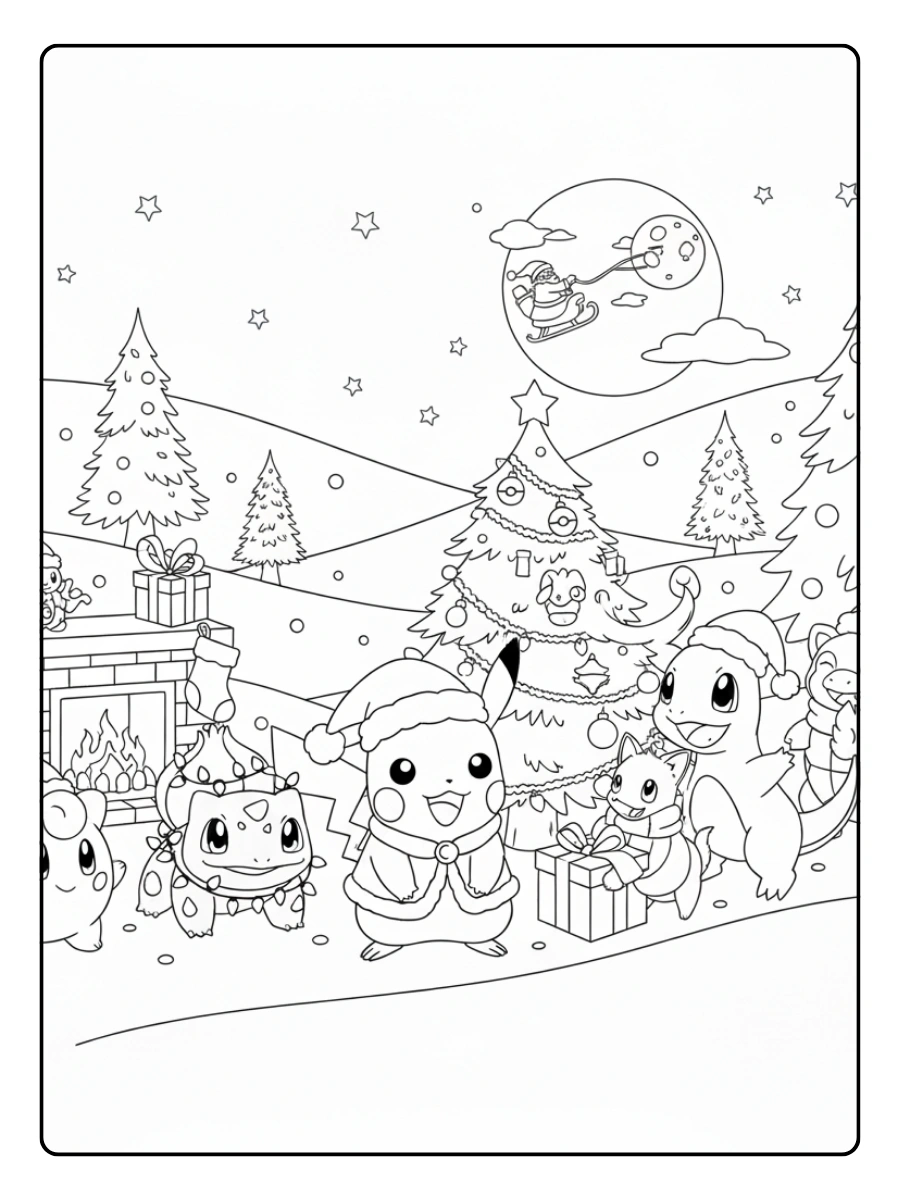 Coloriage Pokémon Noël chibi