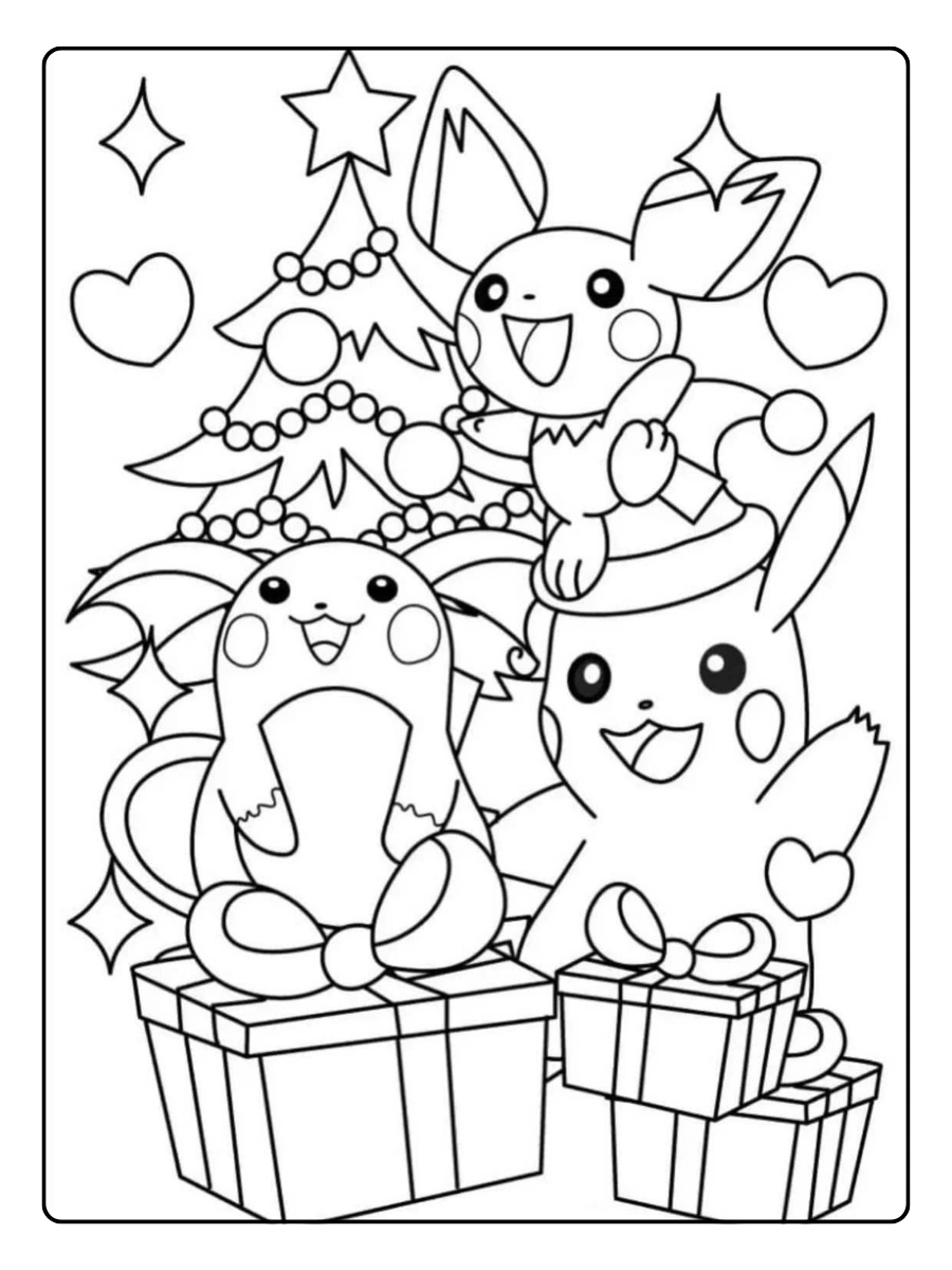 Coloriage Pokémon Noël noir et blanc