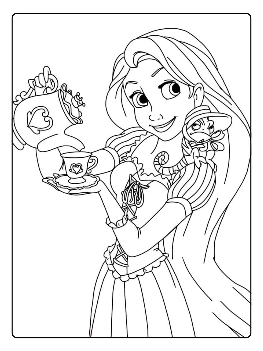 Coloriage Raiponce avec château