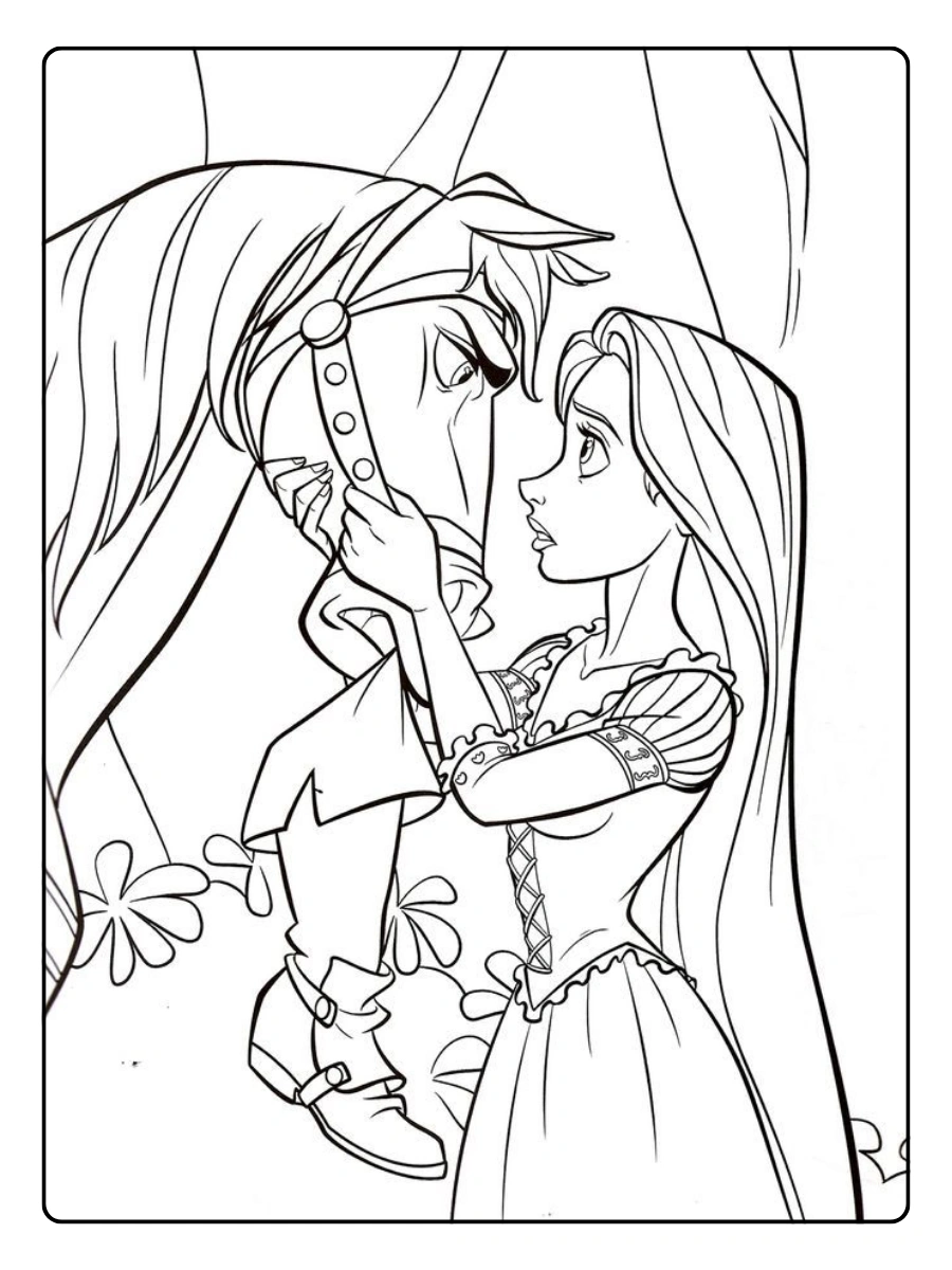 Coloriage Raiponce noir et blanc