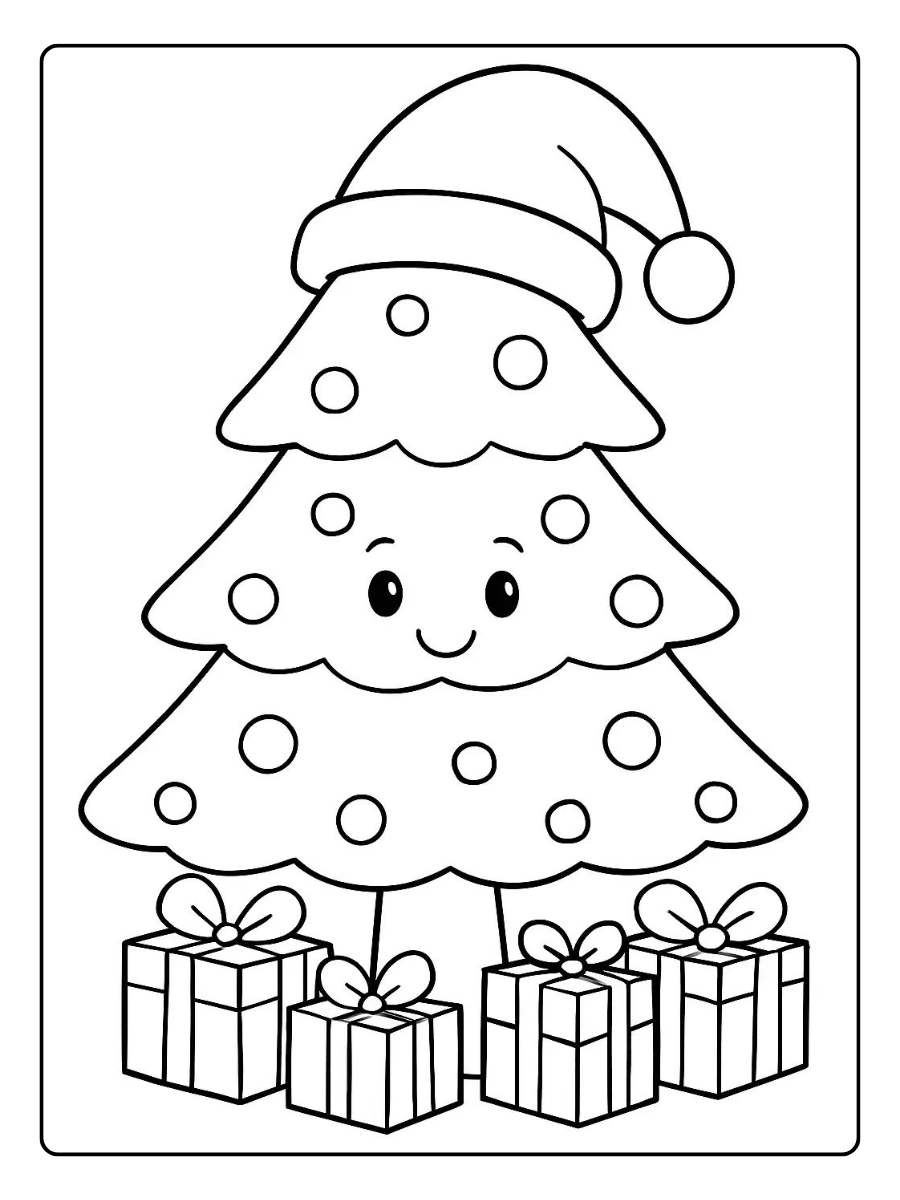 Coloriage Sapin de Noël kawaii