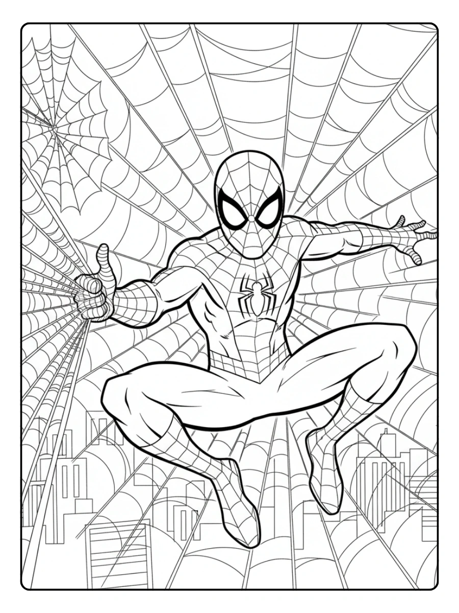 Coloriage Spiderman avec toile