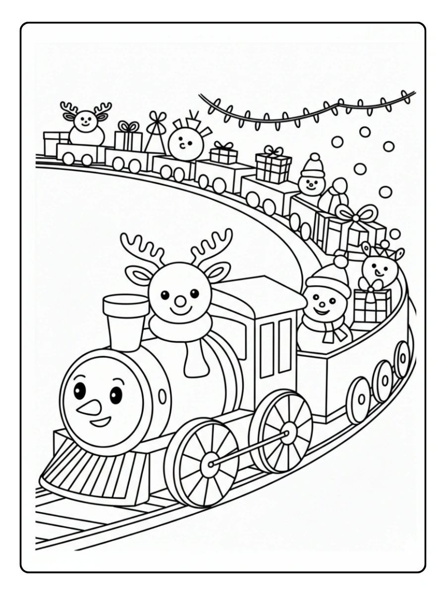 Coloriage Train de Noël kawaii