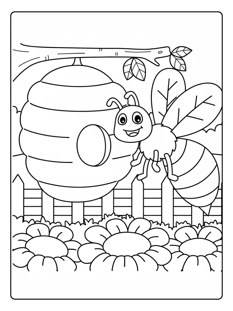 Coloriage abeille avec ruche