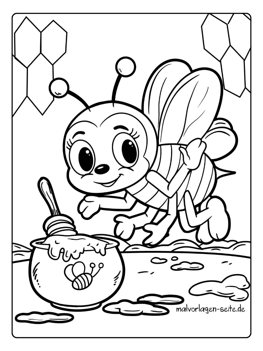 Coloriage abeille et miel