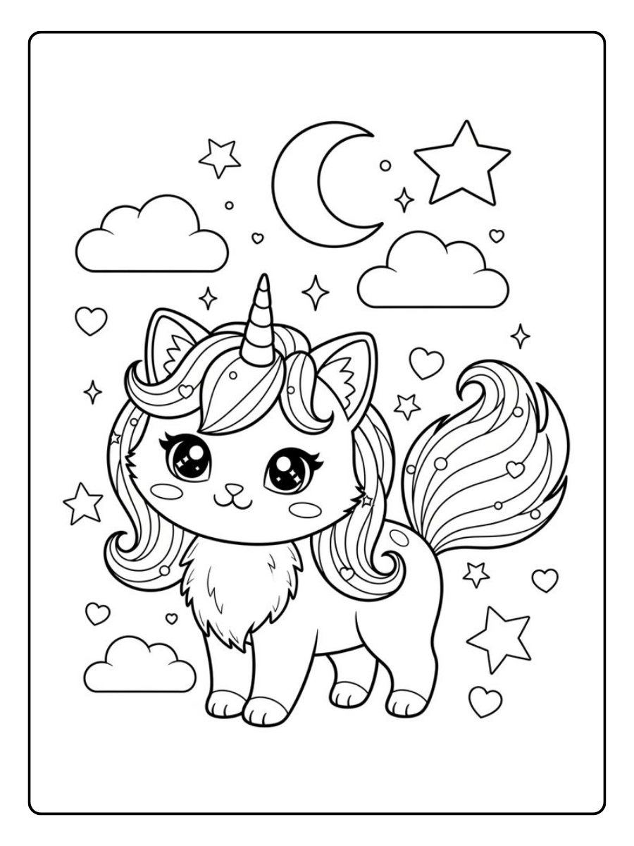 Coloriage chat licorne dessin simple