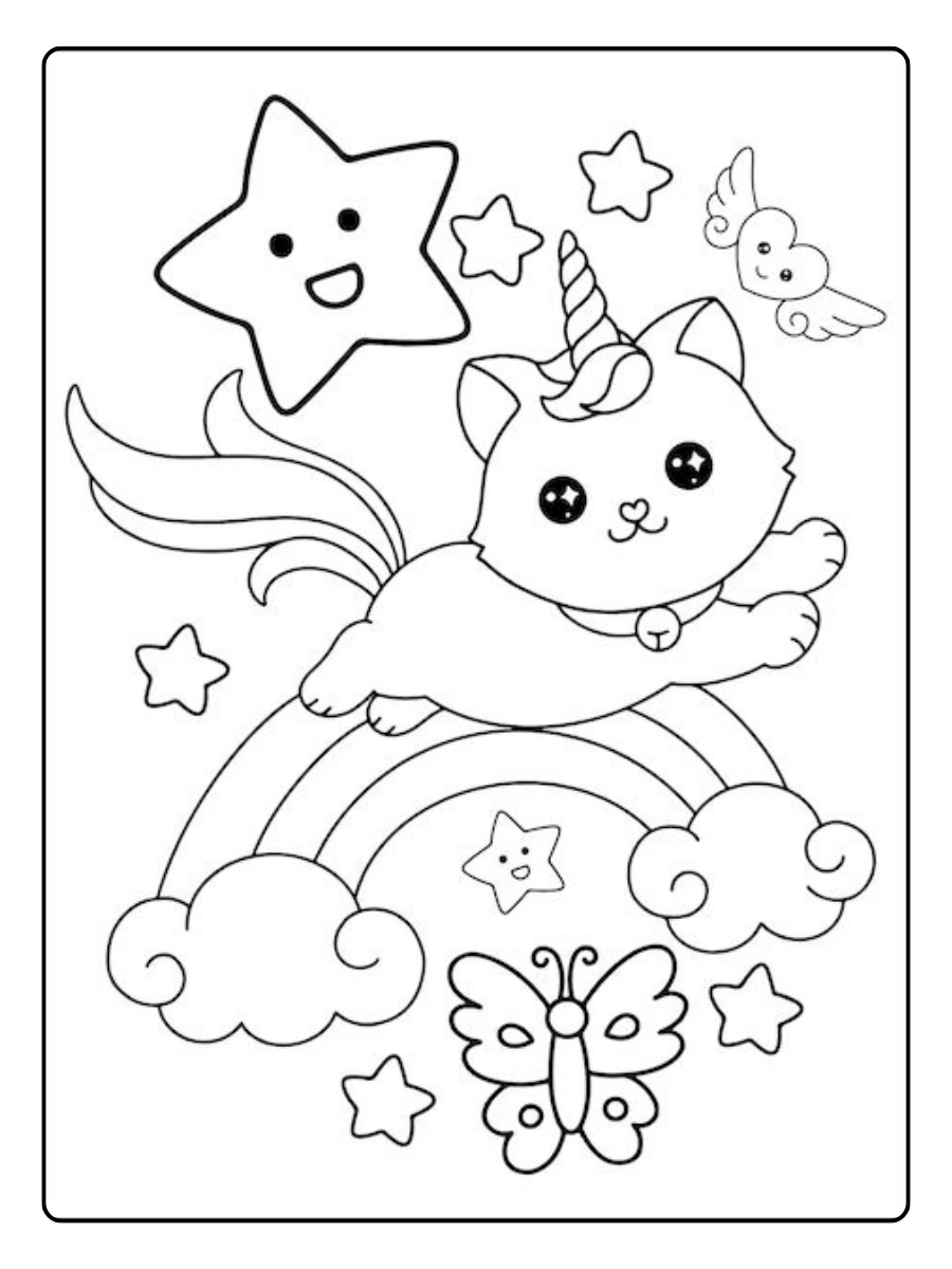 Coloriage chat licorne magique