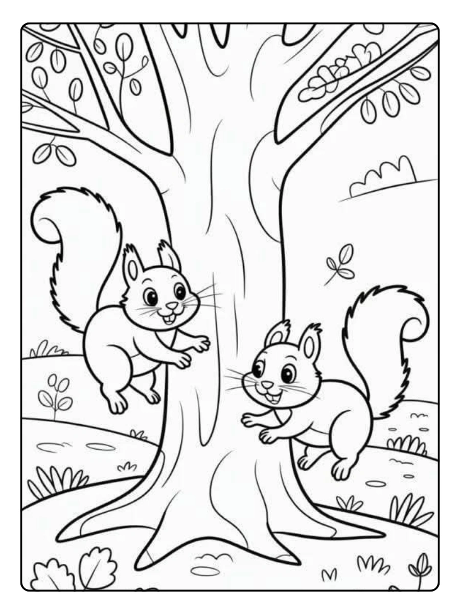 Coloriage écureuil automne