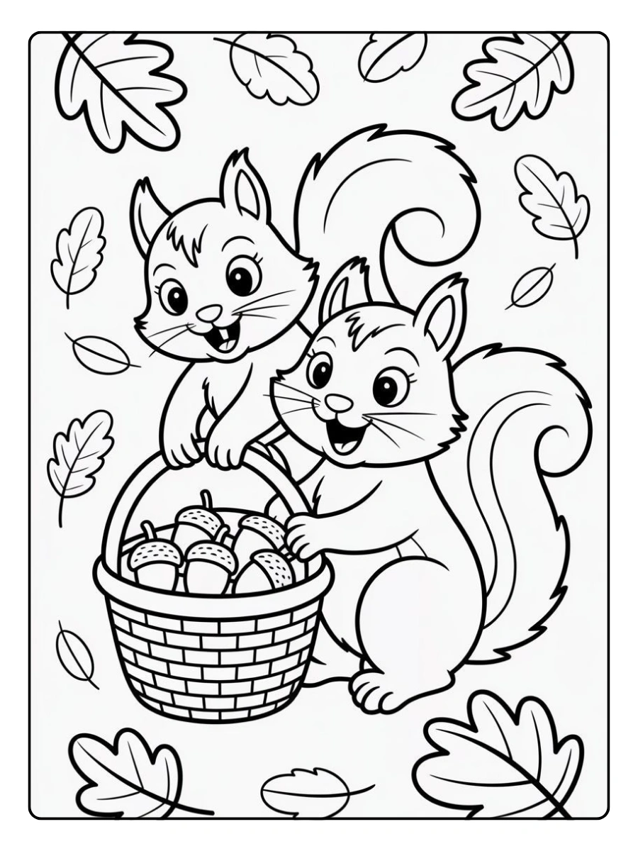 Coloriage écureuil avec noisette