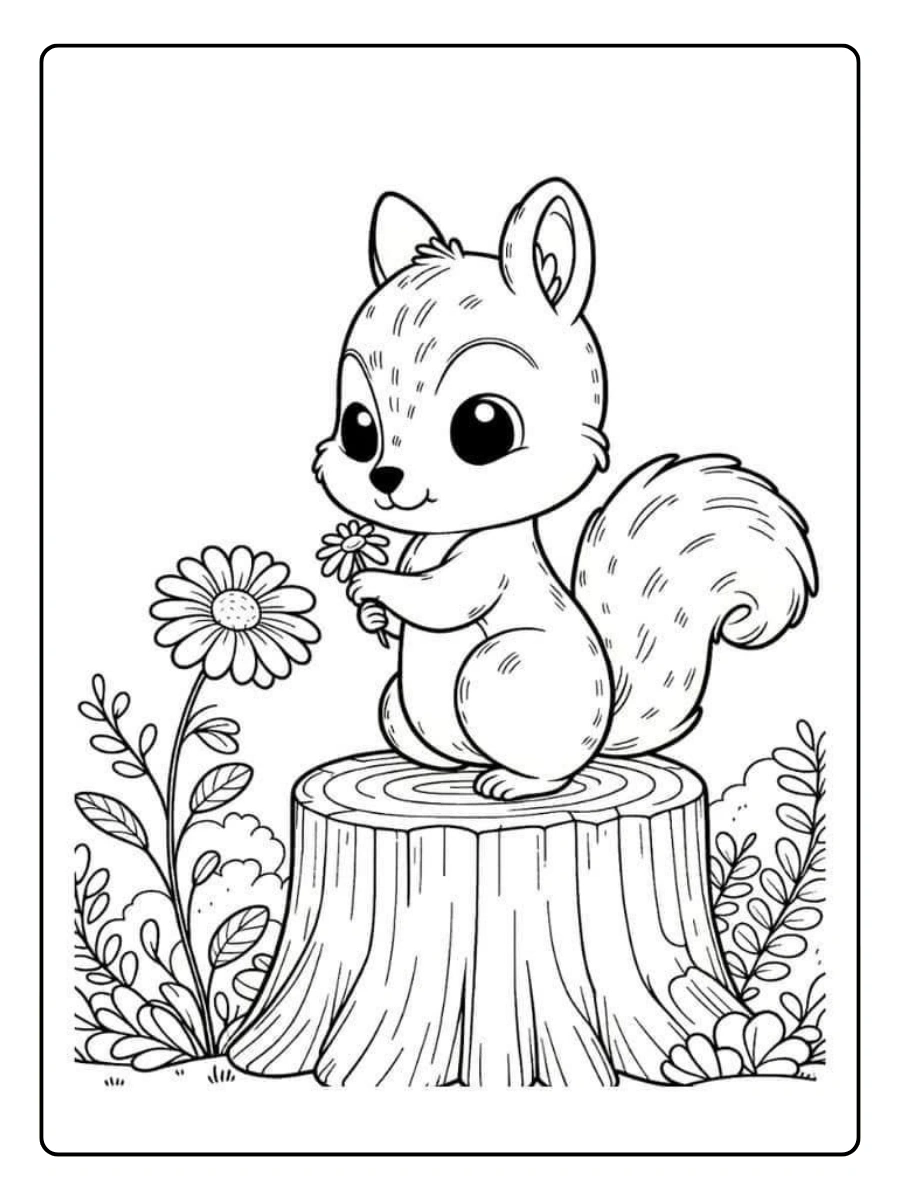 Coloriage écureuil sur un arbre