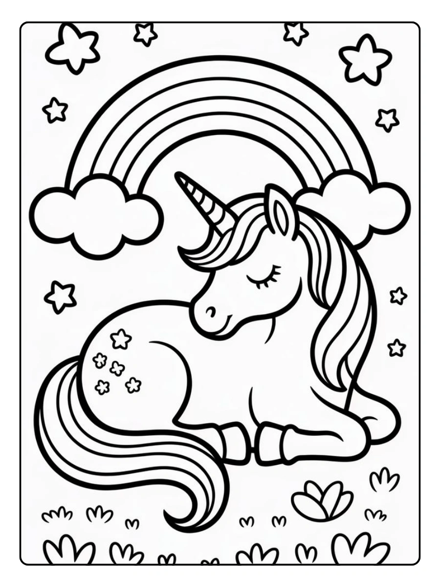 Coloriage licorne arc en ciel à colorier