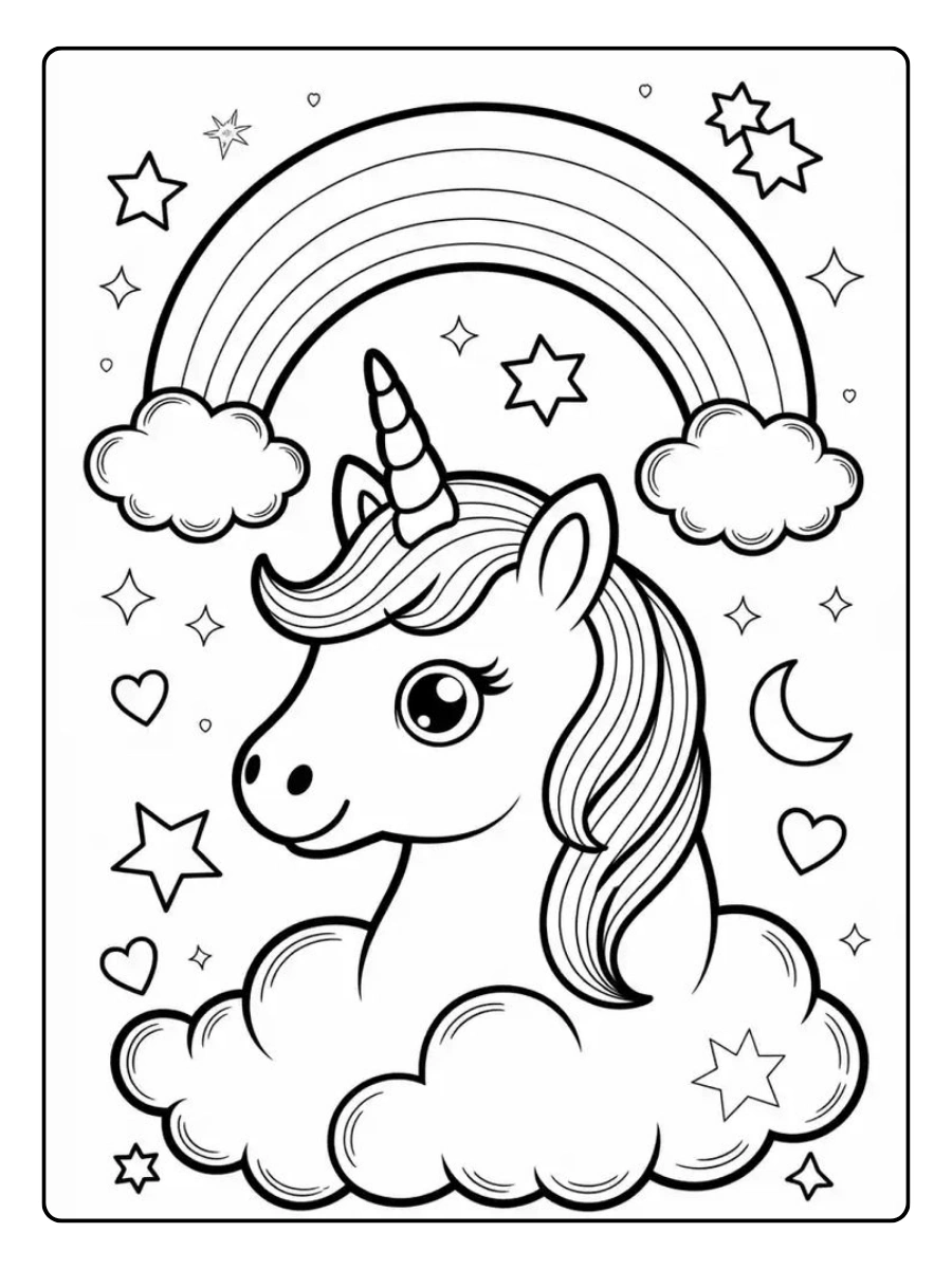 Coloriage licorne arc en ciel chibi