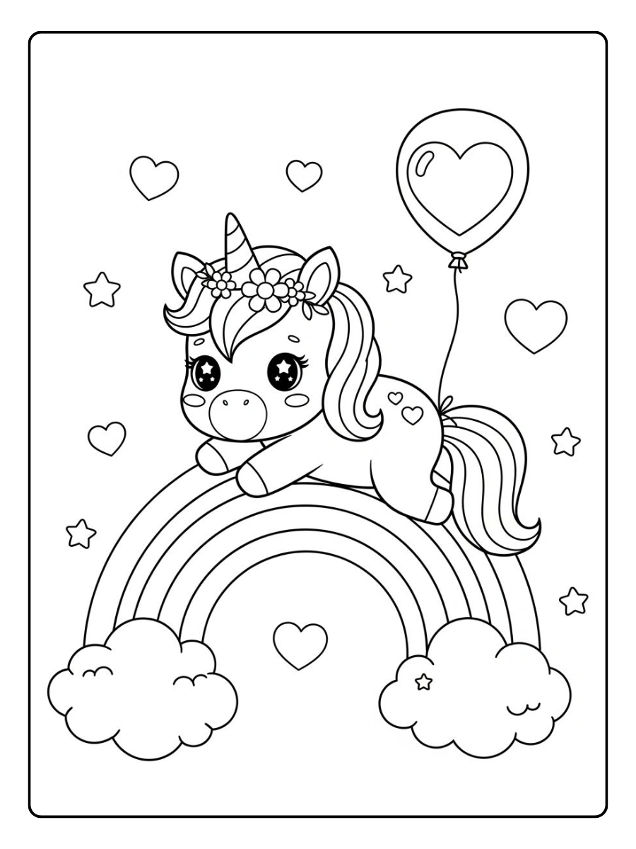 Coloriage licorne arc en ciel conte de fées