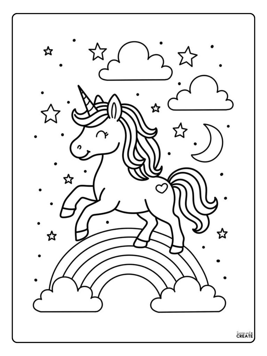 Coloriage licorne arc en ciel magique