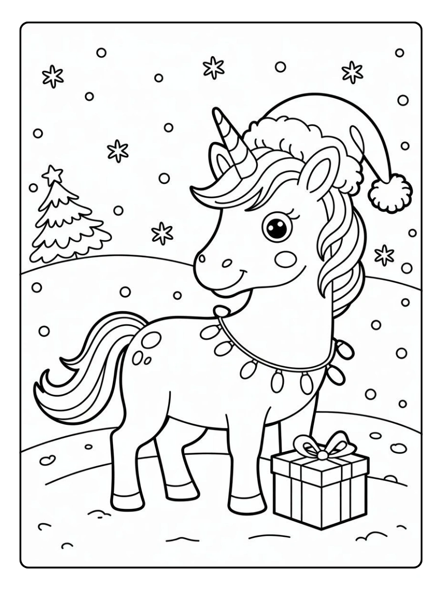 Coloriage licorne arc en ciel noir et blanc