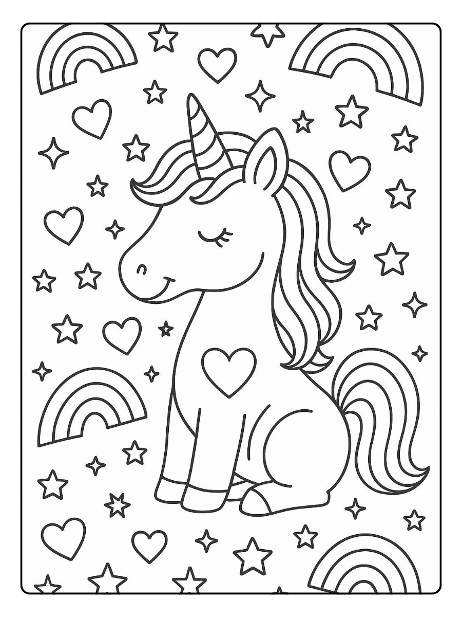 Coloriage licorne arc en ciel pour maternelle