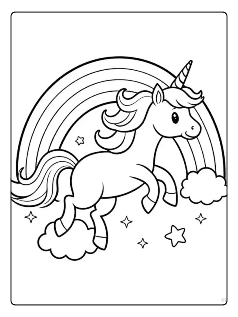 Coloriage licorne arc en ciel réaliste