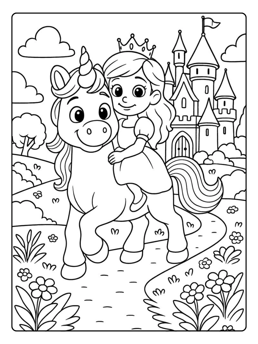 Coloriage licorne princesse à imprimer