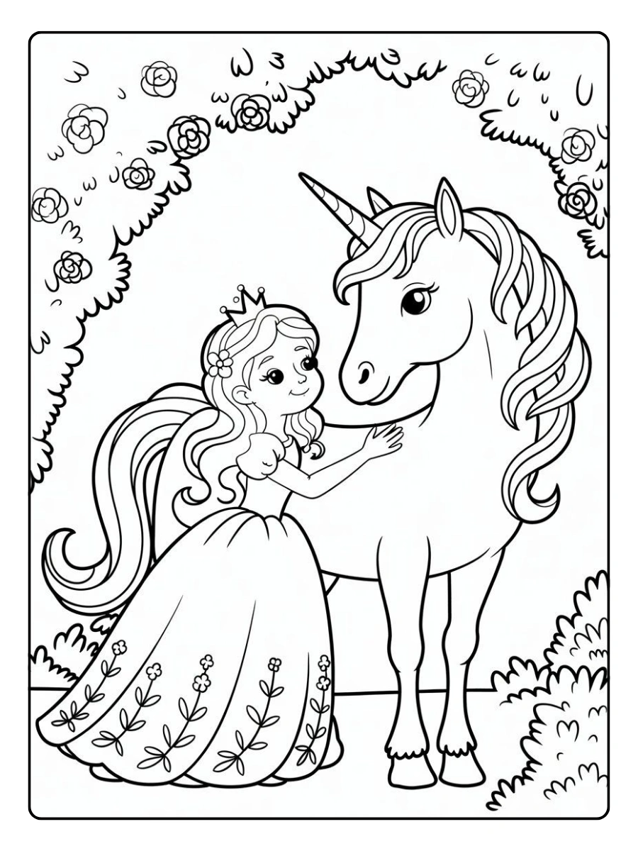 Coloriage licorne princesse conte de fées