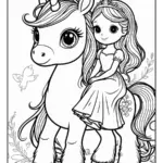 Coloriage licorne princesse kawaii