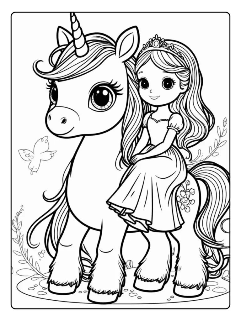 Coloriage licorne princesse kawaii