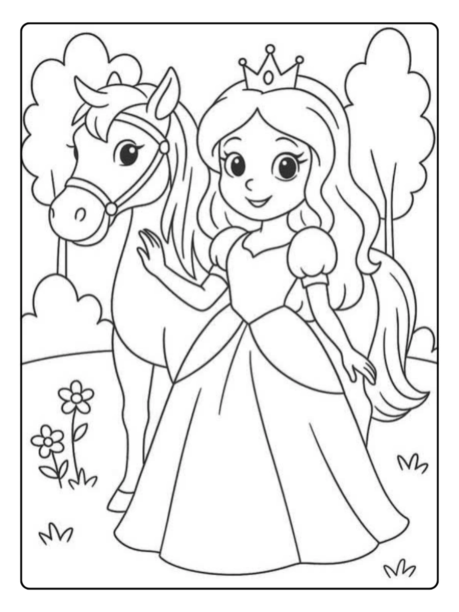 Coloriage licorne princesse noir et blanc