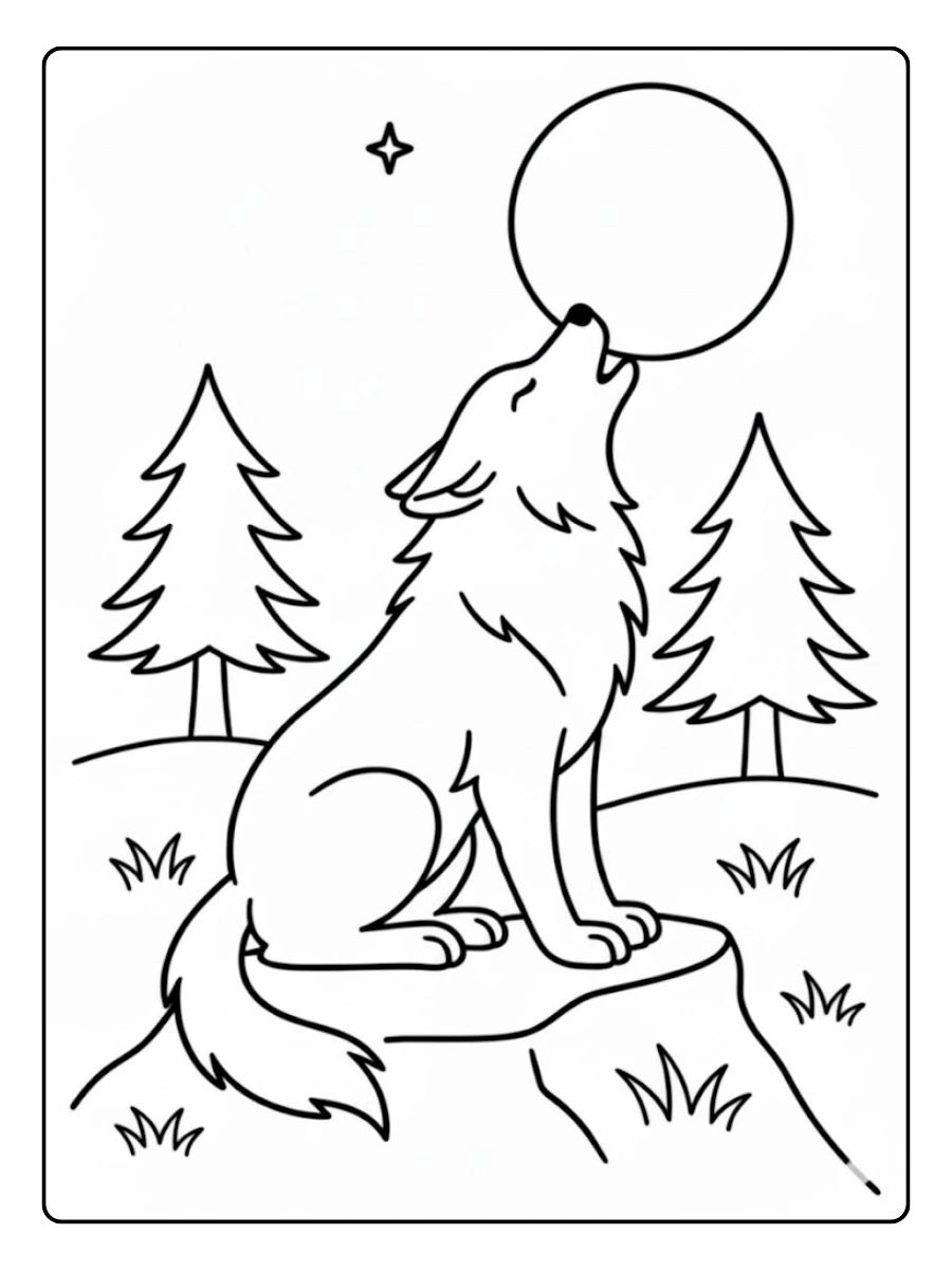 Coloriage loup dans la forêt à colorier