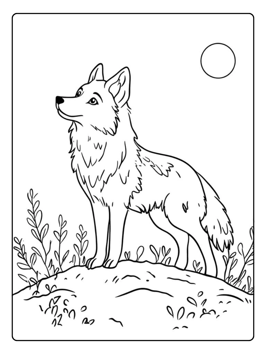 Coloriage loup kawaii mignon pour enfants