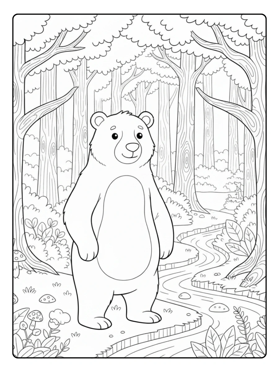 Coloriage ours en forêt