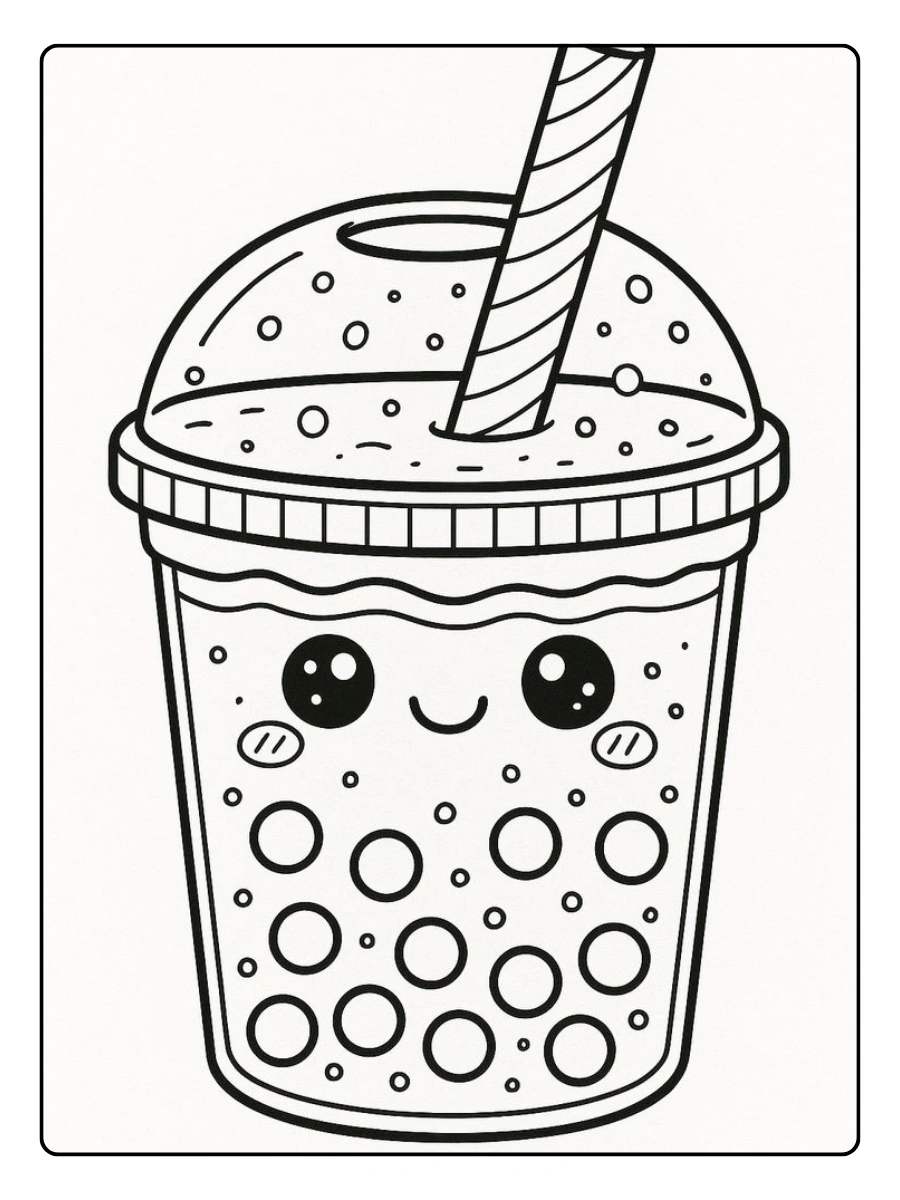 coloriage bubble tea kawaii à imprimer
