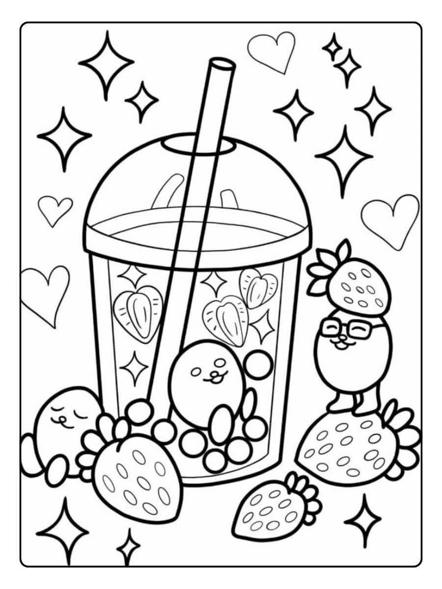 coloriage bubble tea kawaii adorable