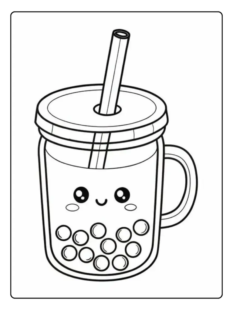 coloriage bubble tea kawaii avec crème
