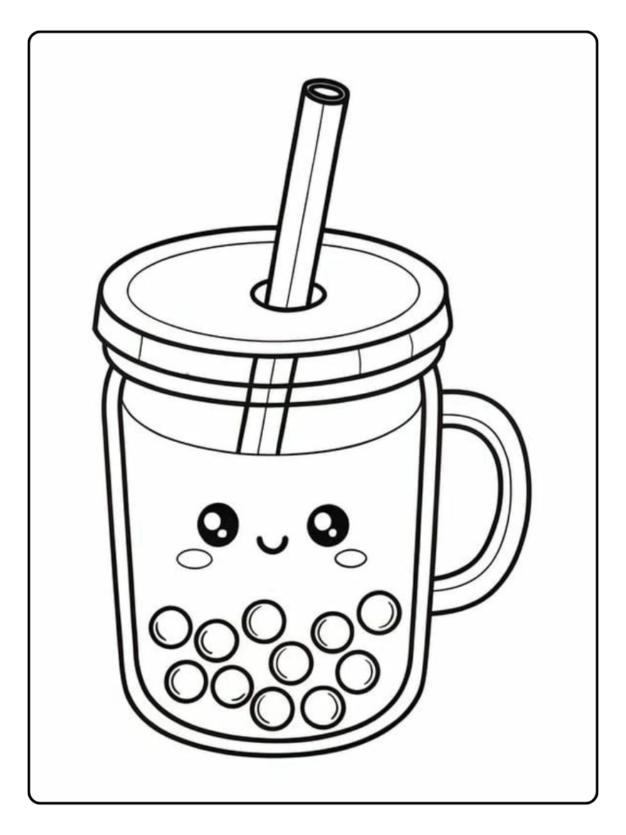 coloriage bubble tea kawaii avec crème