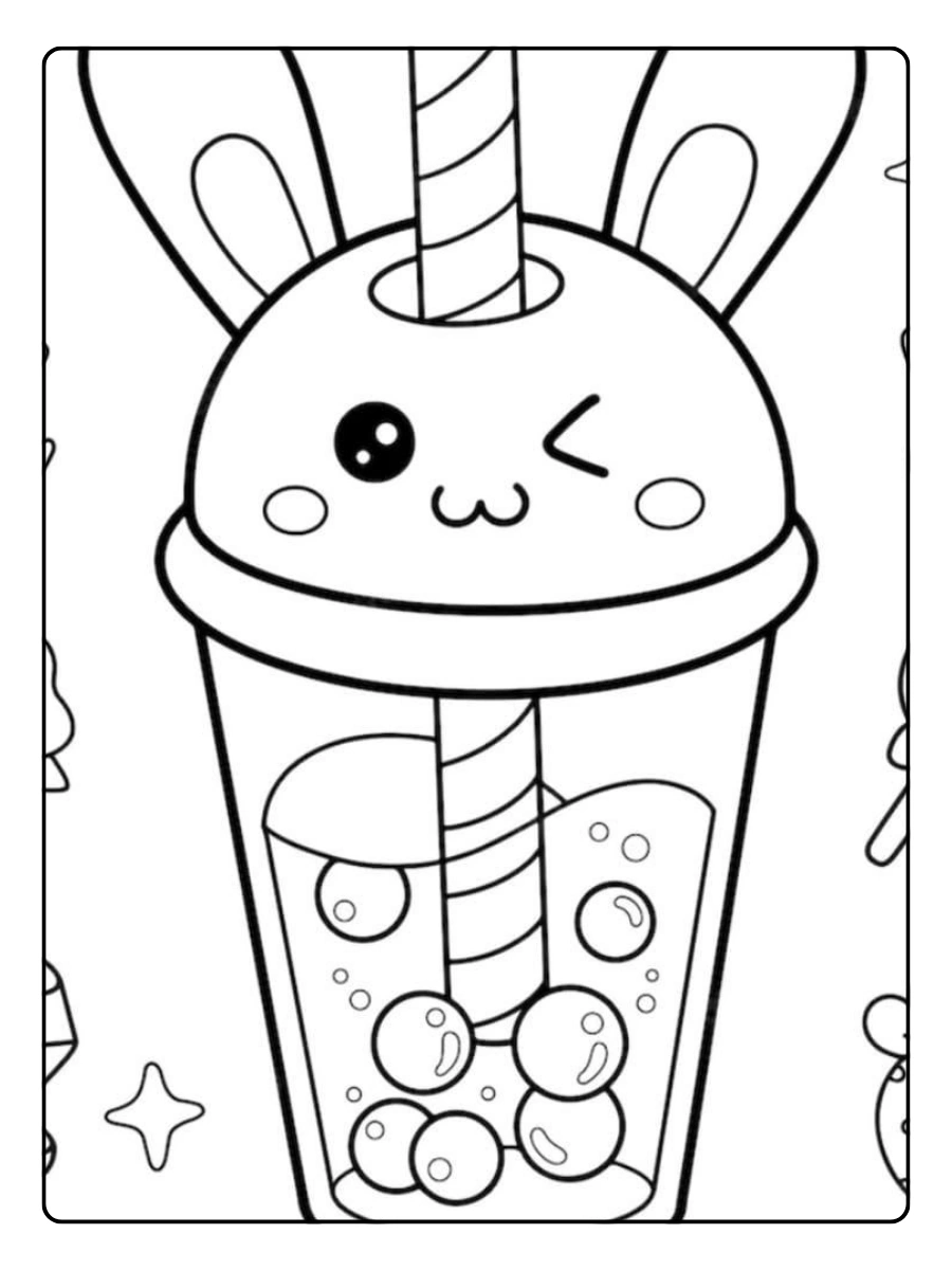 coloriage bubble tea kawaii simple