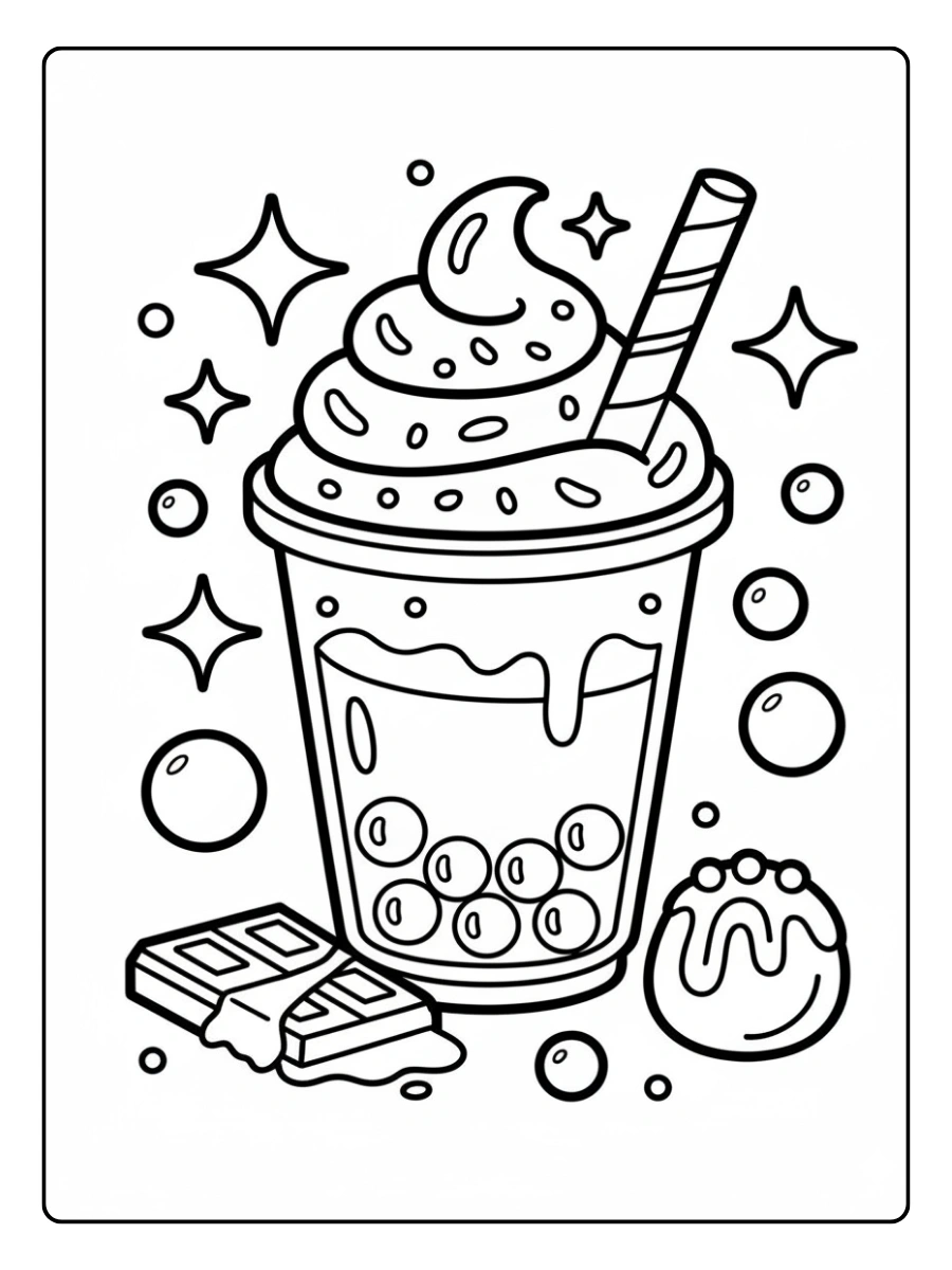 coloriage bubble tea kawaii sourire