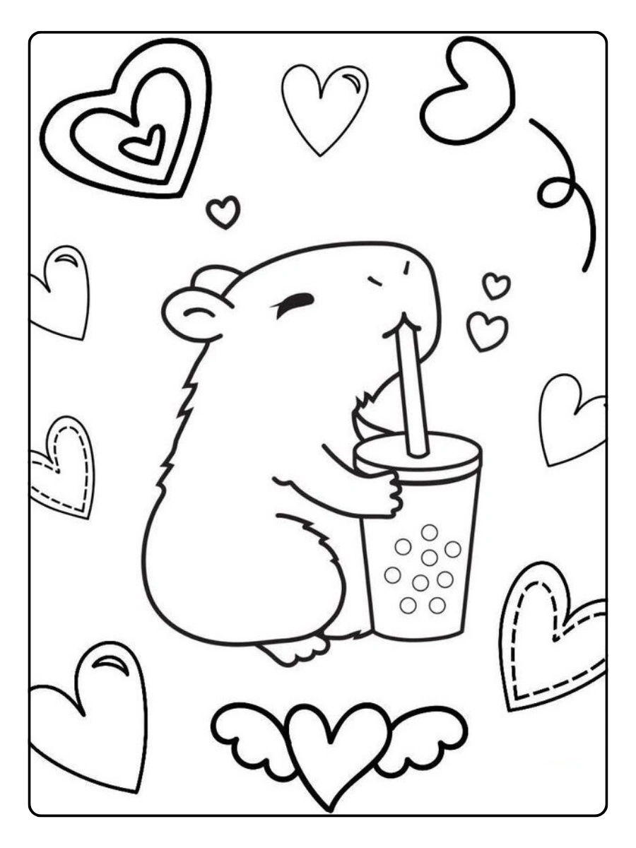 coloriage capybara kawaii avec cœur