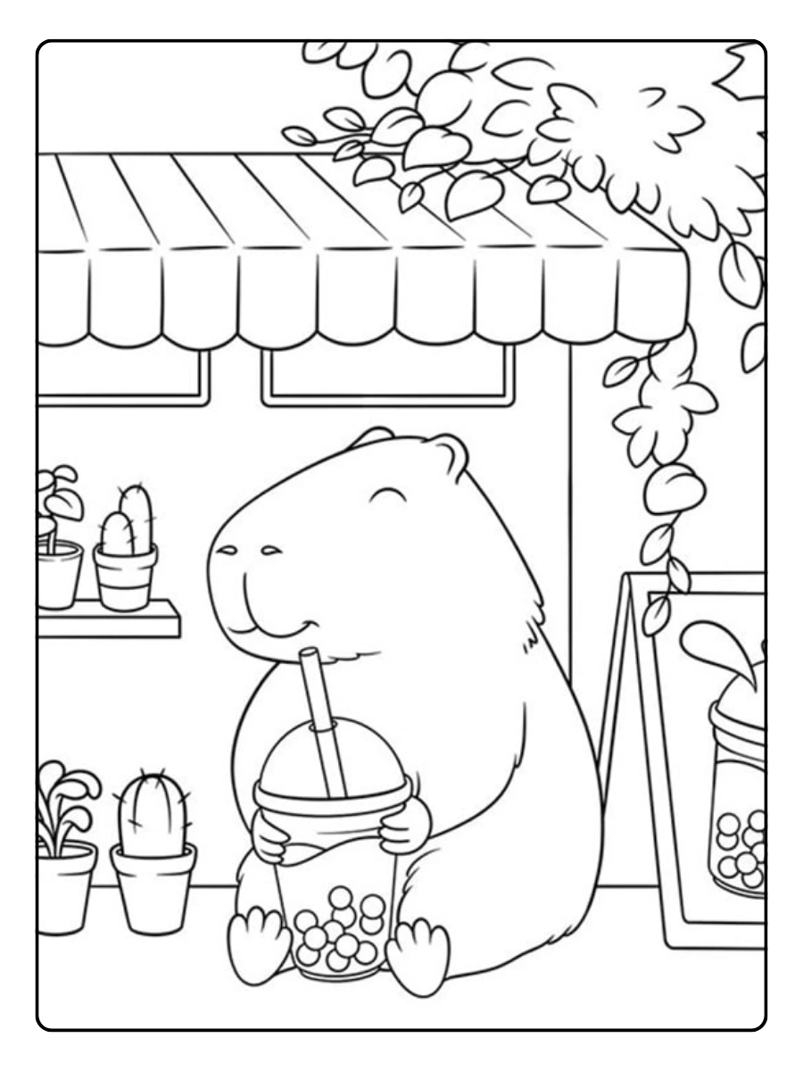 coloriage capybara kawaii pastel